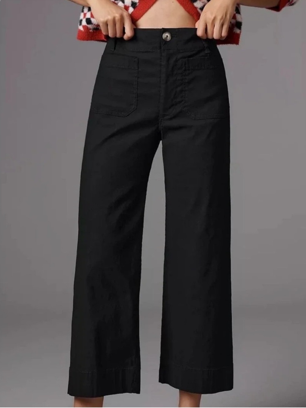 Maeve Black Wide-Leg Cropped Pants
